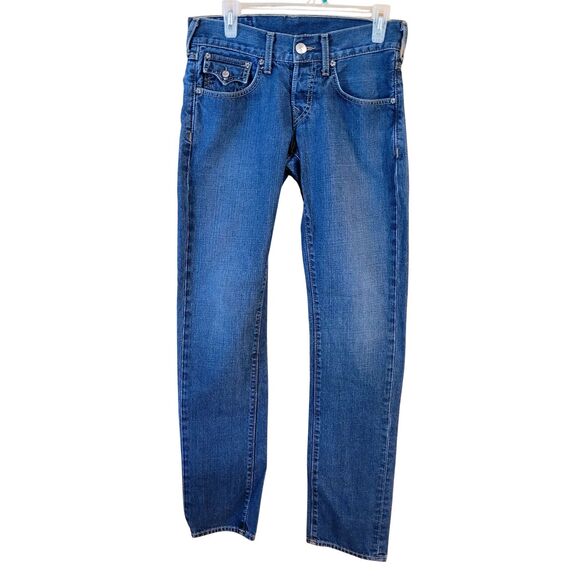 True Religion Blue 5-pocket Jeans 28 Button Fly Vintage Pockets with flaps - Picture 1 of 5